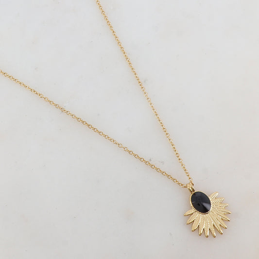 Collier avec pièce ovale émaillée et feuillage (40+7CM)