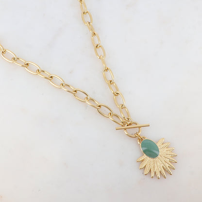 Collier en maille avec pièce ovale émaillée et feuillage (45+5CM)