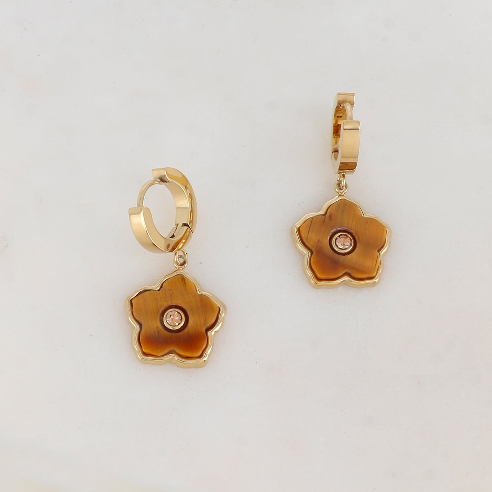 Créoles avec pendant fleur en pierre naturelle, strass 1,2 x 2,7 CM.