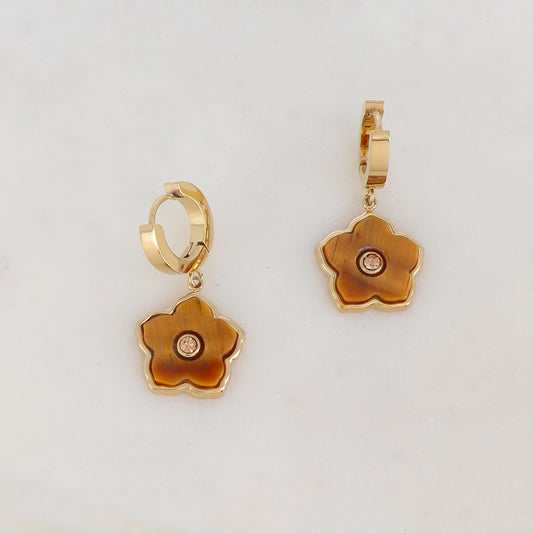 Créoles avec pendant fleur en pierre naturelle, strass 1,2 x 2,7 CM.