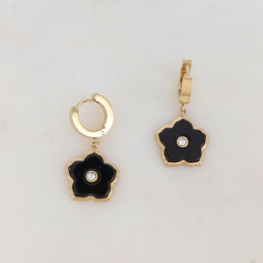 Créoles avec pendant fleur en pierre naturelle, strass 1,2 x 2,7 CM.