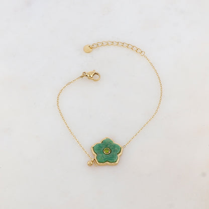 Bracelet avec petite boule, fleur en pierre naturelle, strass