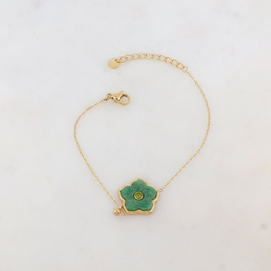 Bracelet avec petite boule, fleur en pierre naturelle, strass