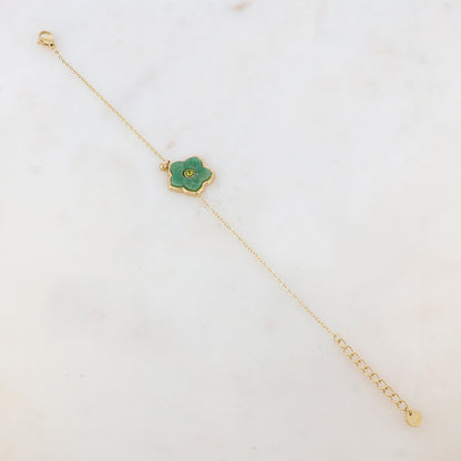 Bracelet avec petite boule, fleur en pierre naturelle, strass