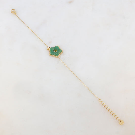 Bracelet avec petite boule, fleur en pierre naturelle, strass