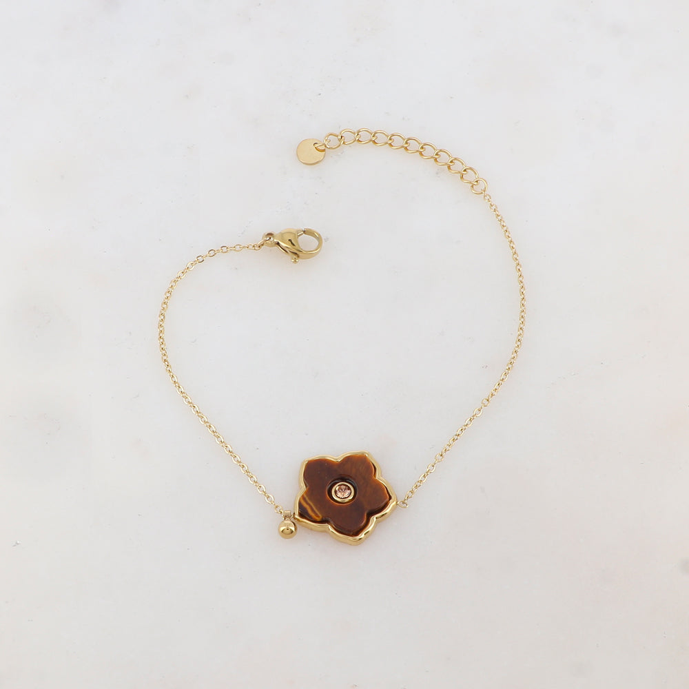 Bracelet avec petite boule, fleur en pierre naturelle, strass