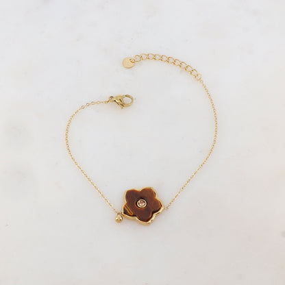 Bracelet avec petite boule, fleur en pierre naturelle, strass