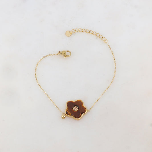 Bracelet avec petite boule, fleur en pierre naturelle, strass