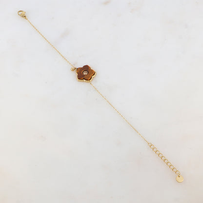 Bracelet avec petite boule, fleur en pierre naturelle, strass