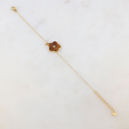 Bracelet avec petite boule, fleur en pierre naturelle, strass