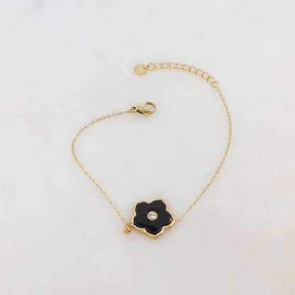 Bracelet avec petite boule, fleur en pierre naturelle, strass