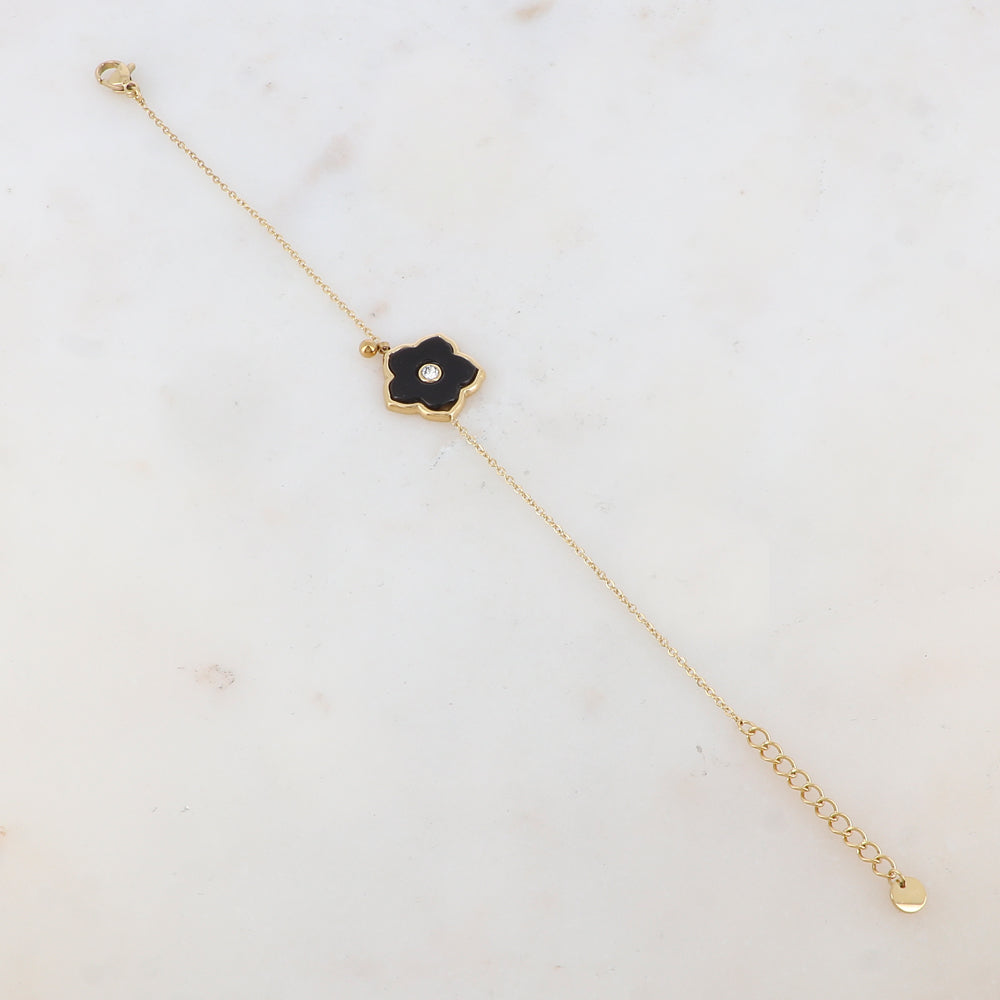 Bracelet avec petite boule, fleur en pierre naturelle, strass
