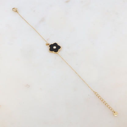 Bracelet avec petite boule, fleur en pierre naturelle, strass