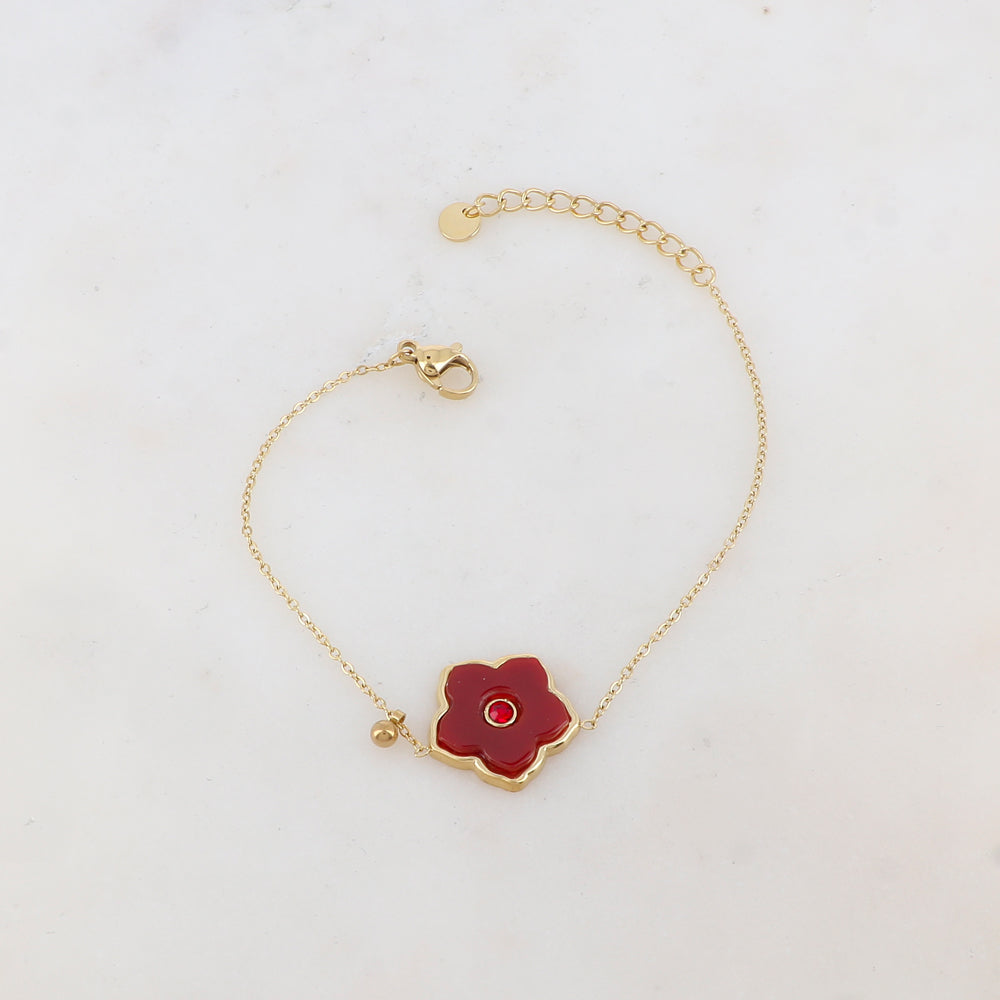 Bracelet avec petite boule, fleur en pierre naturelle, strass