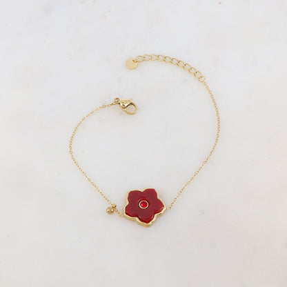 Bracelet avec petite boule, fleur en pierre naturelle, strass