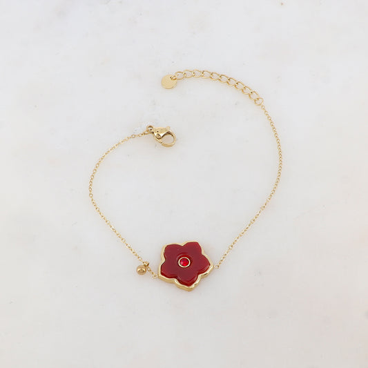 Bracelet avec petite boule, fleur en pierre naturelle, strass