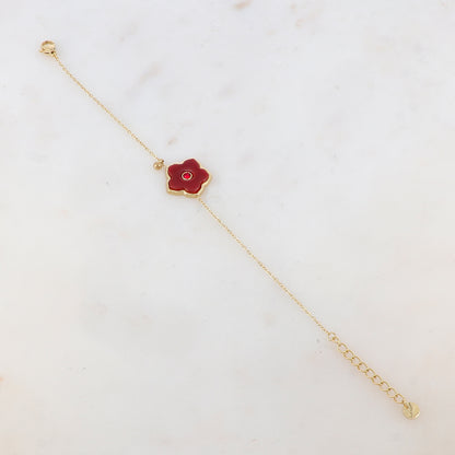 Bracelet avec petite boule, fleur en pierre naturelle, strass