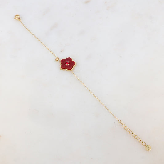 Bracelet avec petite boule, fleur en pierre naturelle, strass