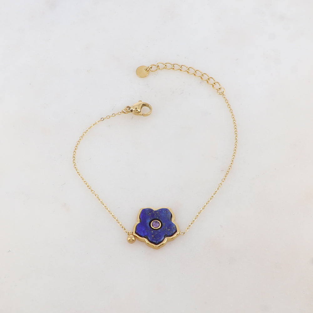 Bracelet avec petite boule, fleur en pierre naturelle, strass