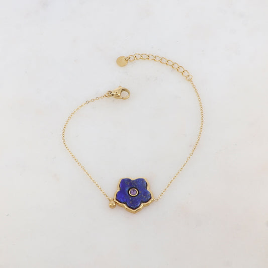 Bracelet avec petite boule, fleur en pierre naturelle, strass