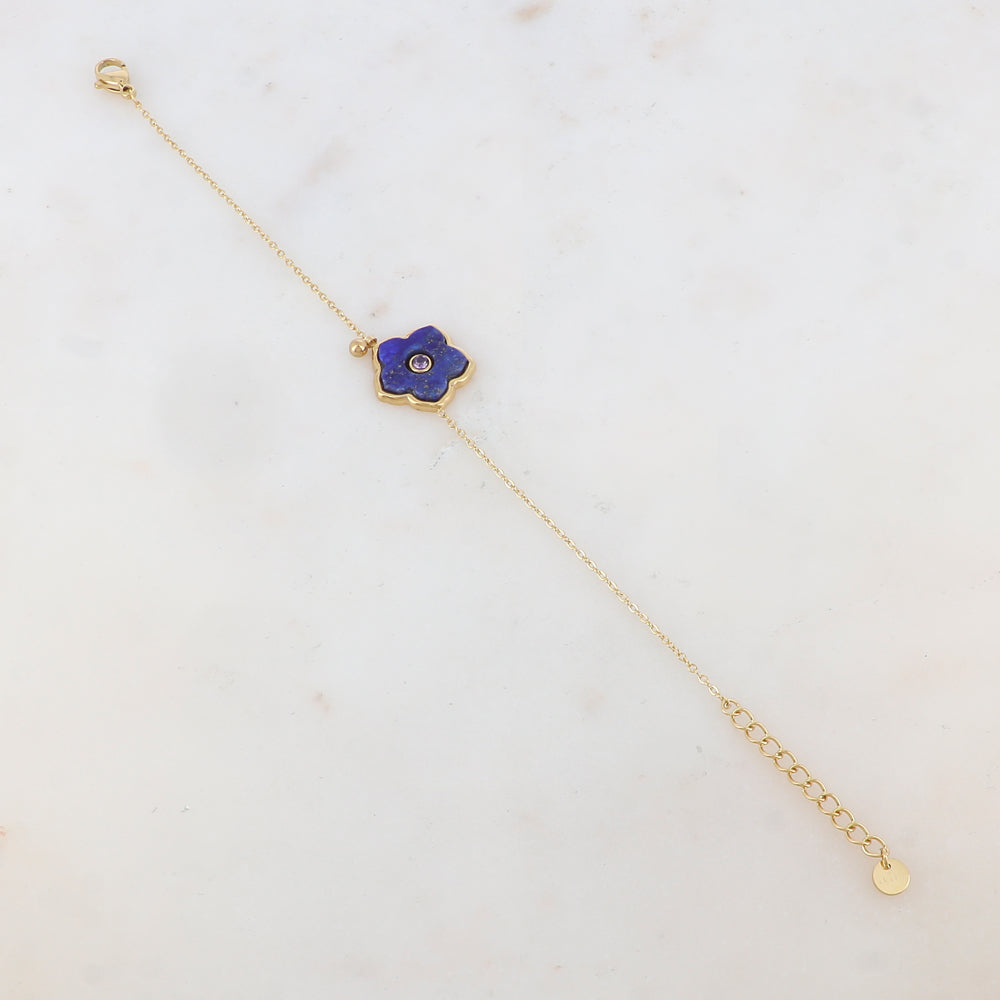 Bracelet avec petite boule, fleur en pierre naturelle, strass