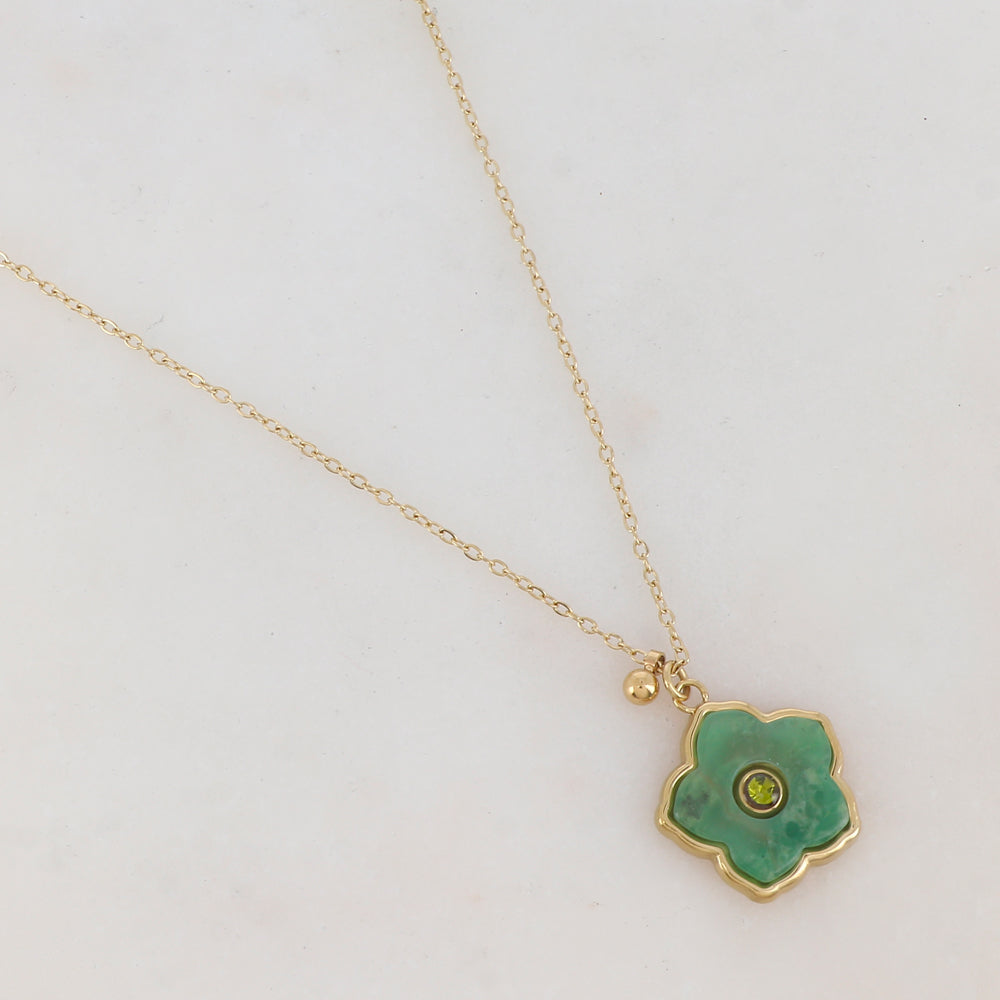 Collier avec petite boule, fleur en pierre naturelle, strass (39+7CM)