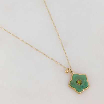 Collier avec petite boule, fleur en pierre naturelle, strass (39+7CM)