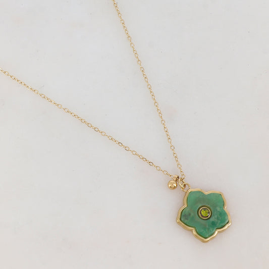 Collier avec petite boule, fleur en pierre naturelle, strass (39+7CM)
