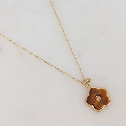 Collier avec petite boule, fleur en pierre naturelle, strass (39+7CM)