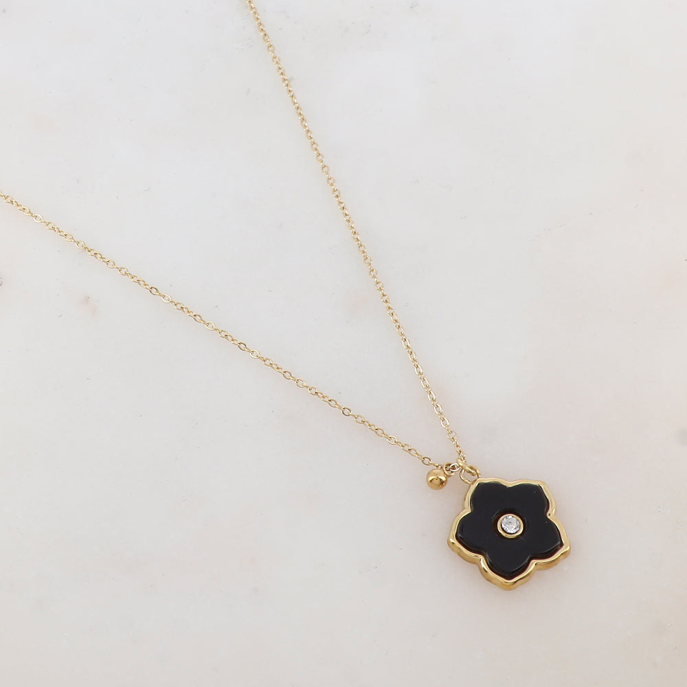 Collier avec petite boule, fleur en pierre naturelle, strass (39+7CM)