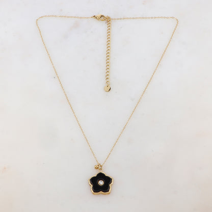 Collier avec petite boule, fleur en pierre naturelle, strass (39+7CM)