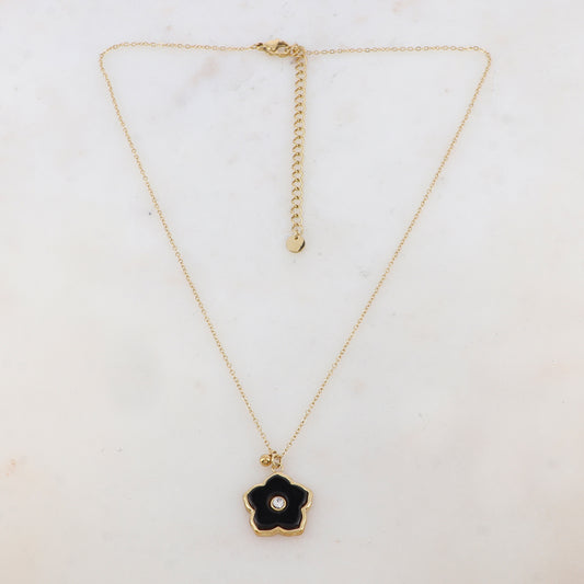 Collier avec petite boule, fleur en pierre naturelle, strass (39+7CM)