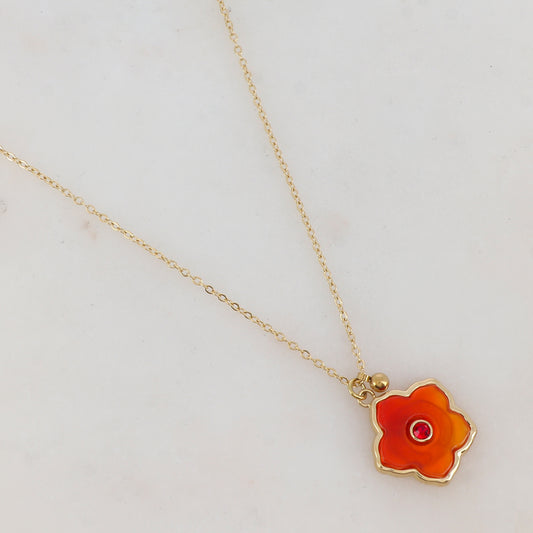Collier avec petite boule, fleur en pierre naturelle, strass (39+7CM)