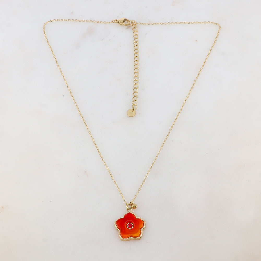 Collier avec petite boule, fleur en pierre naturelle, strass (39+7CM)