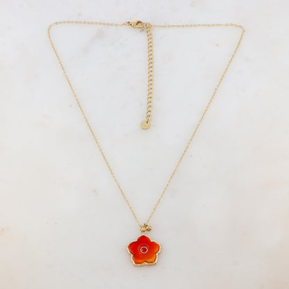 Collier avec petite boule, fleur en pierre naturelle, strass (39+7CM)