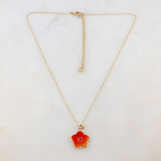 Collier avec petite boule, fleur en pierre naturelle, strass (39+7CM)