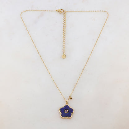 Collier avec petite boule, fleur en pierre naturelle, strass (39+7CM)