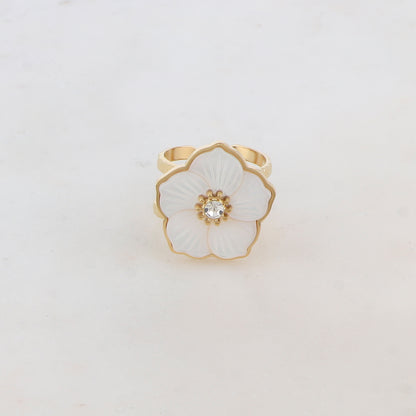 Bague 2 rangs avec une fleur nacrée - Nacre blanche