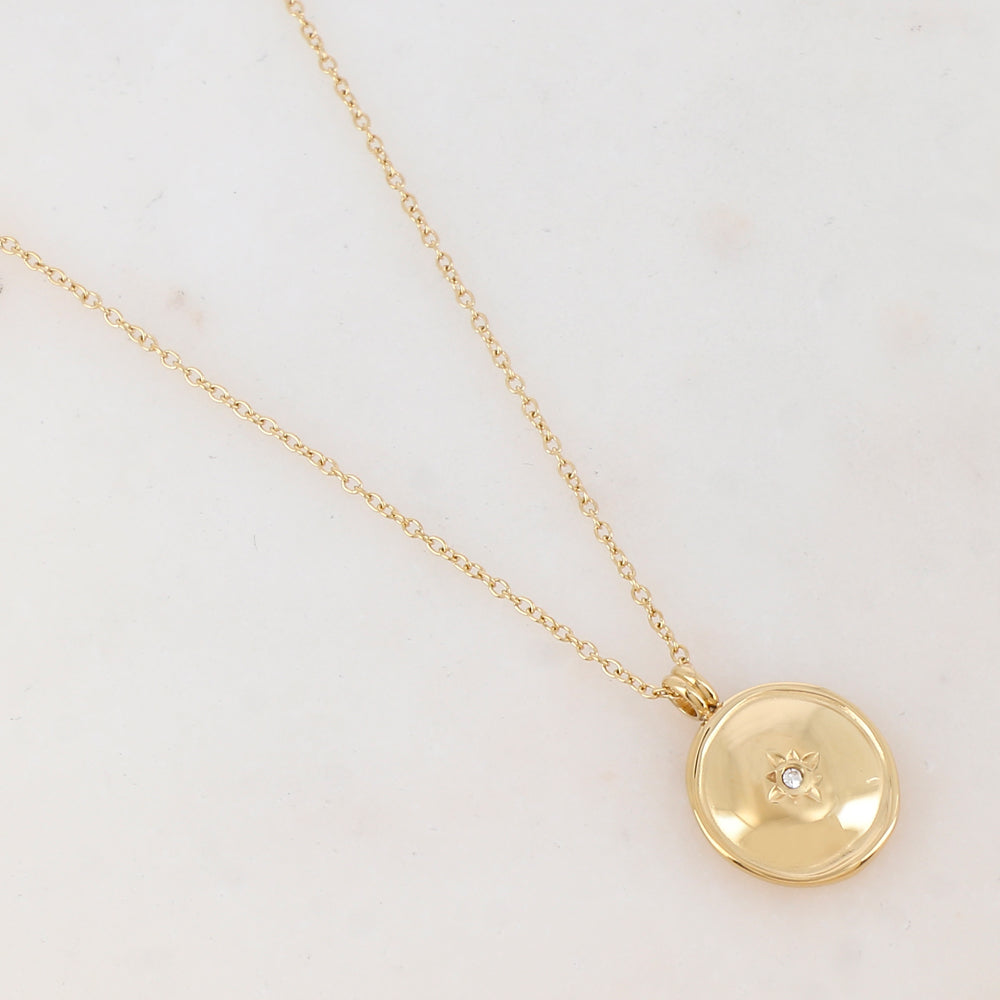 Collier avec pendentif rond, étoile et strass (38+7CM)