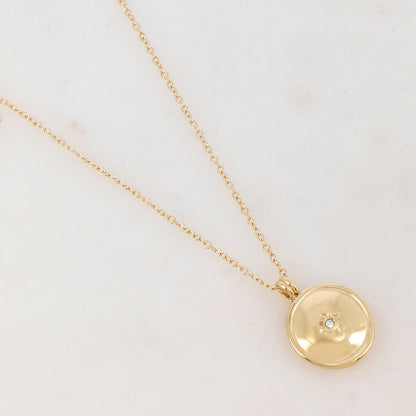 Collier avec pendentif rond, étoile et strass (38+7CM)
