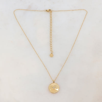 Collier avec pendentif rond, étoile et strass (38+7CM)