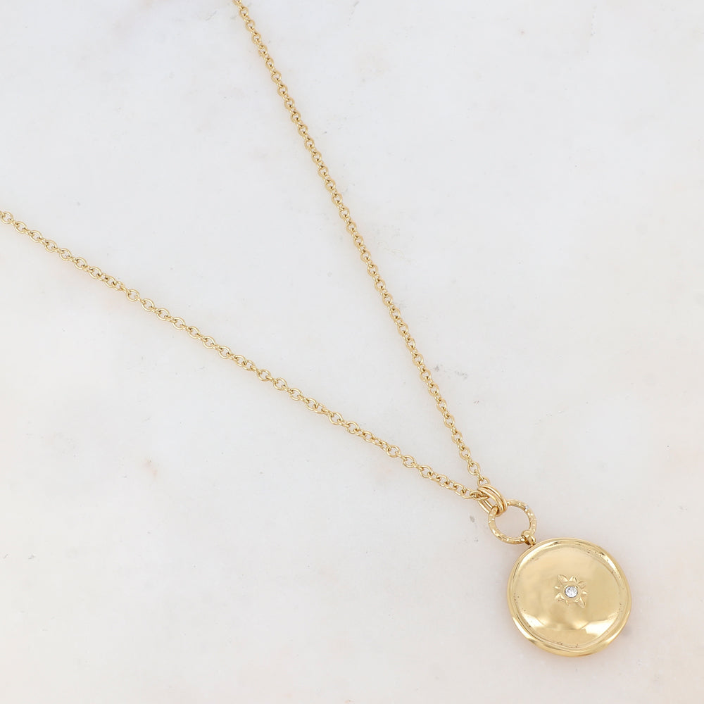 Collier avec pendentif rond, étoile et strass (50+7CM)