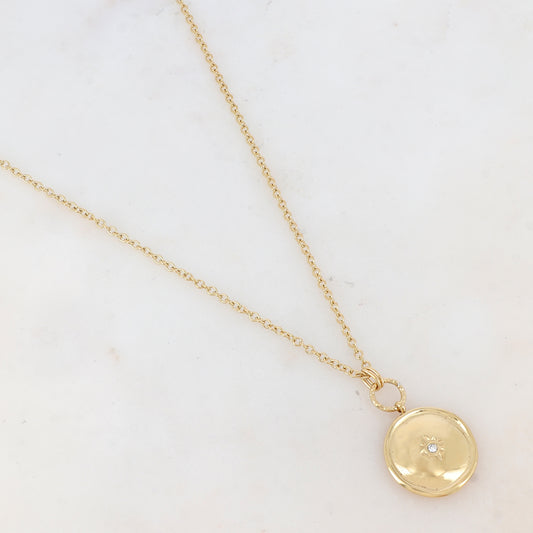 Collier avec pendentif rond, étoile et strass (50+7CM)