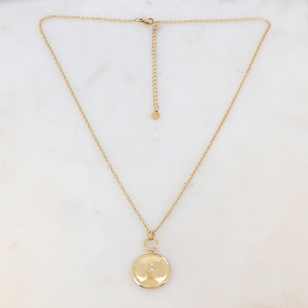 Collier avec pendentif rond, étoile et strass (50+7CM)