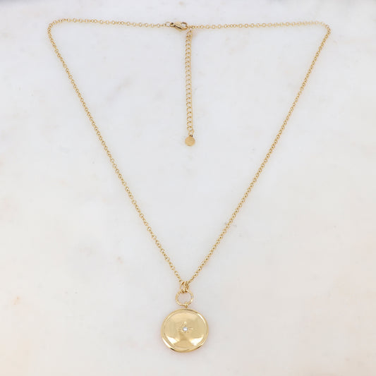 Collier avec pendentif rond, étoile et strass (50+7CM)
