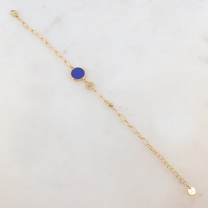 Bracelet en maille avec pièce ronde émaillée, strass, étoile et petite boule