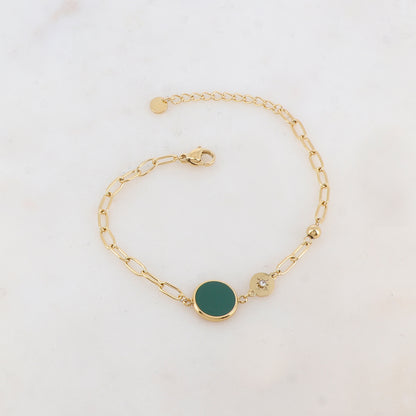 Bracelet en maille avec pièce ronde émaillée, strass, étoile et petite boule