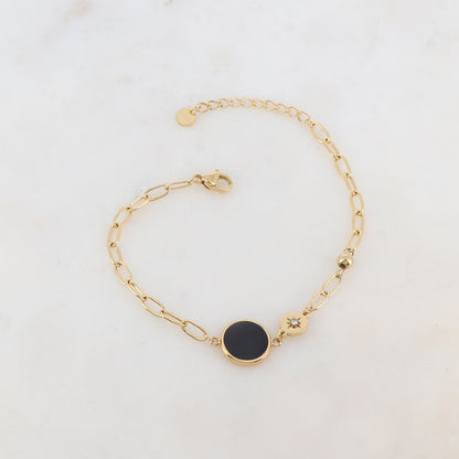 Bracelet en maille avec pièce ronde émaillée, strass, étoile et petite boule