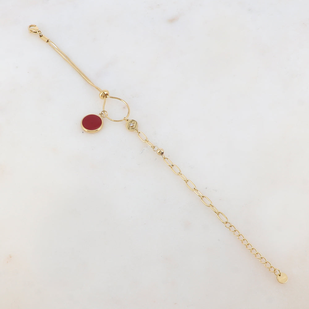 Bracelet en maille avec pièce ronde émaillée, strass, étoile, petite boule et rondelle