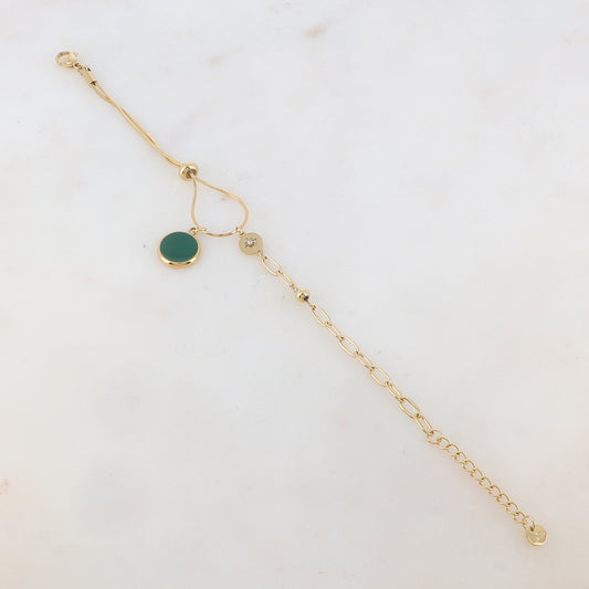 Bracelet en maille avec pièce ronde émaillée, strass, étoile, petite boule et rondelle